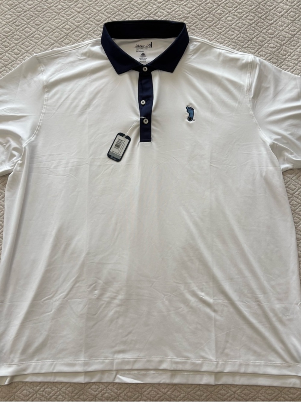 johnnie-O North Carolina UNC Tar Heel White Polo with Navy Collar